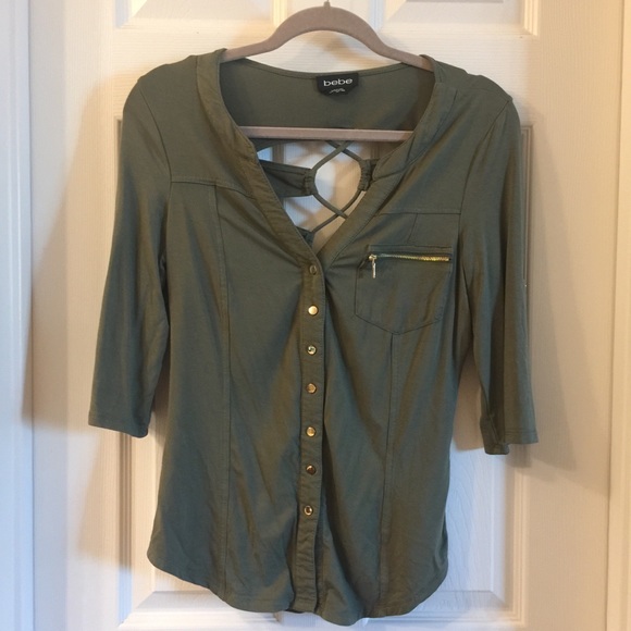 Bebe Army Green top. Strappy back. - Picture 3 of 3